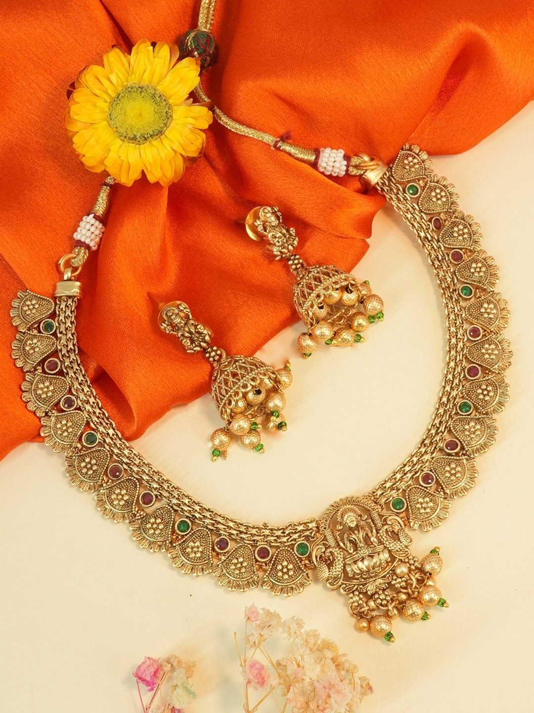 

GRIIHAM Gold-Plated & Cubic Zirconia-Studded Antique Jewellery Set