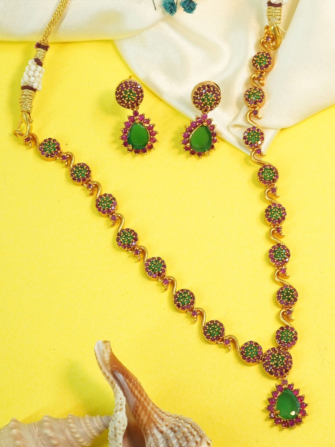 

GRIIHAM Sayara Collection Gold-Plated CZ-Studded Jewellery Set