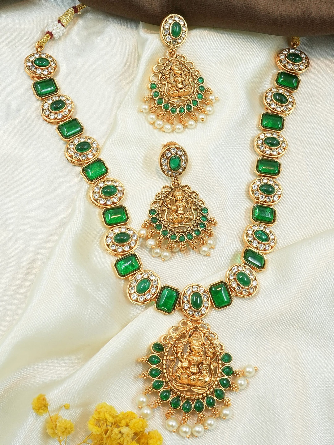 

GRIIHAM Gold-Plated Green CZ-Studded Jewellery Set, Multi