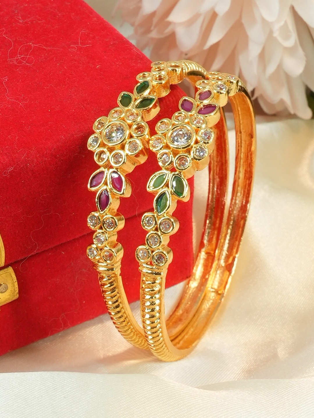 

GRIIHAM Set Of 2 Gold-Plated AD Studded Designer Bangles
