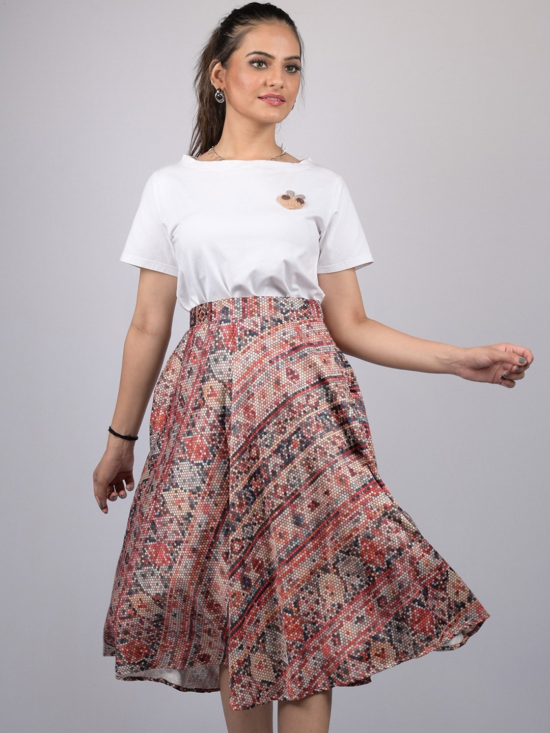 

OWO THE LABEL Geometric Printed Midi Skirt, Pink