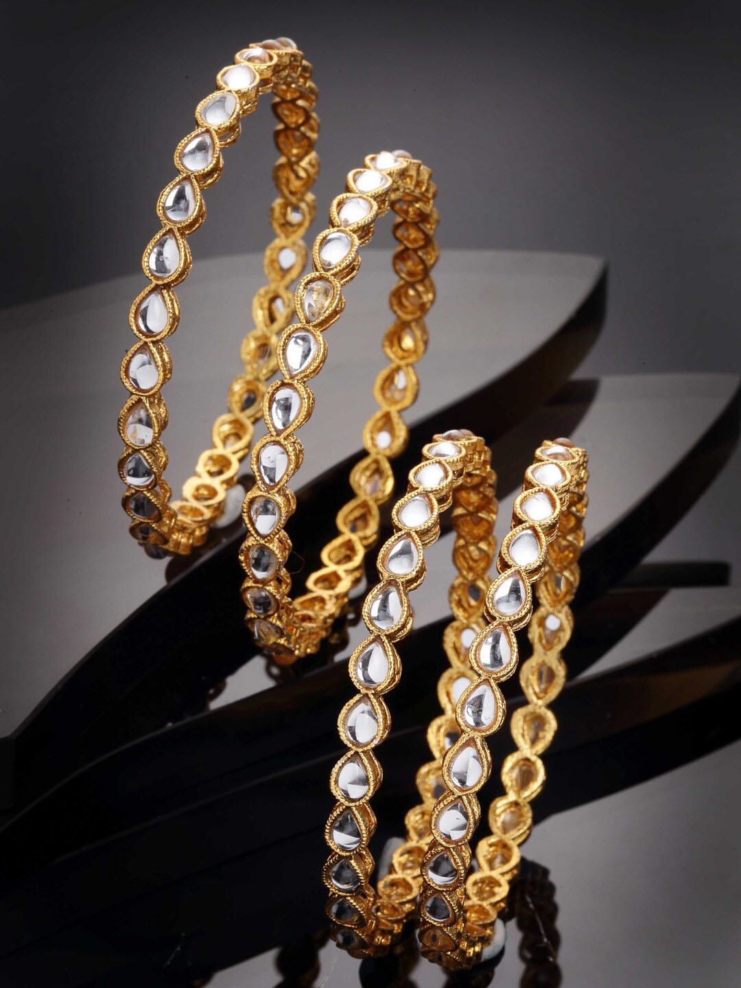 

PANASH Set of 4 Gold-Plated Kundan-Studded Bangles