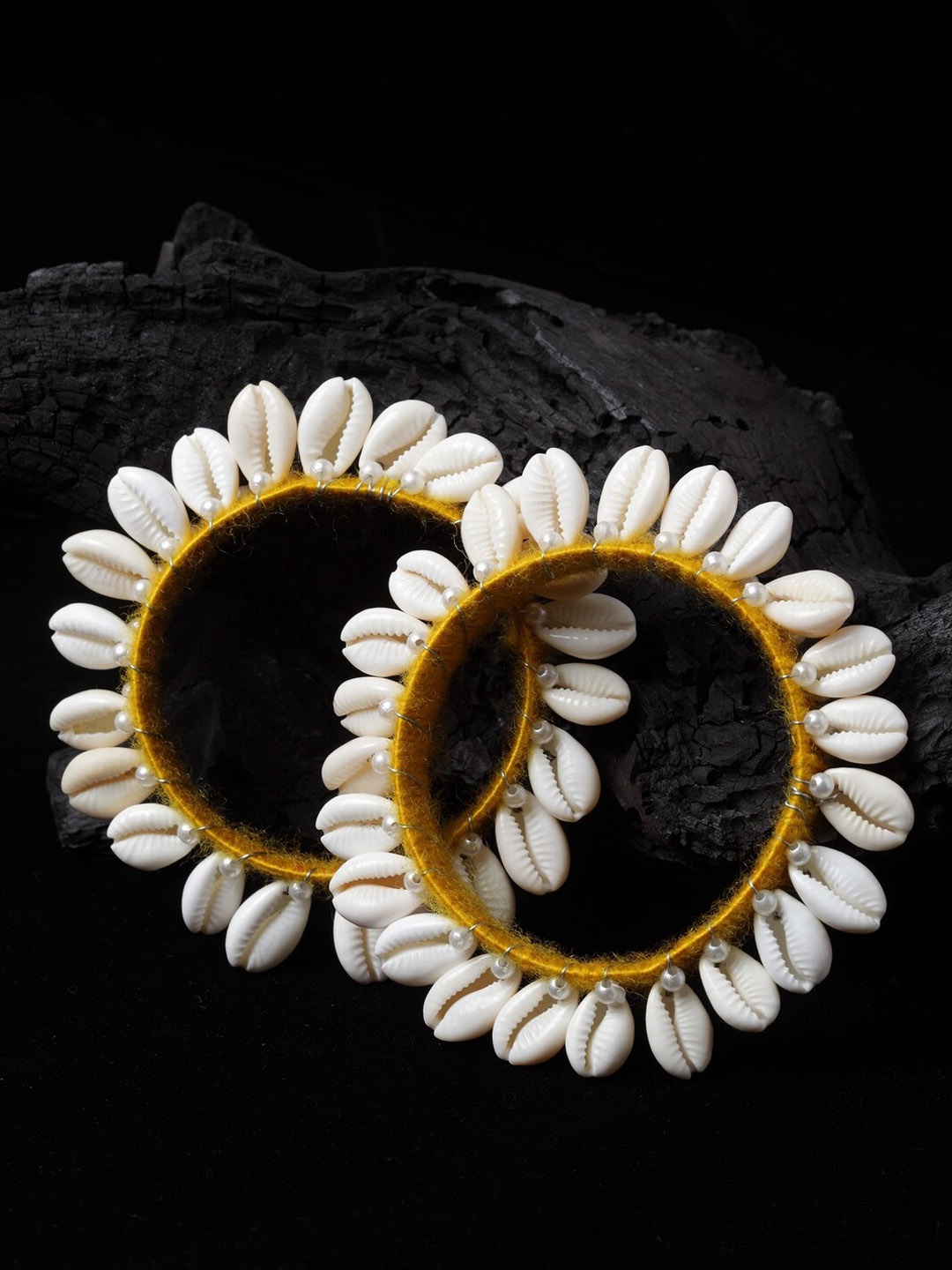 

PANASH Set Of 2 Silk thread Shell Bangles, Yellow