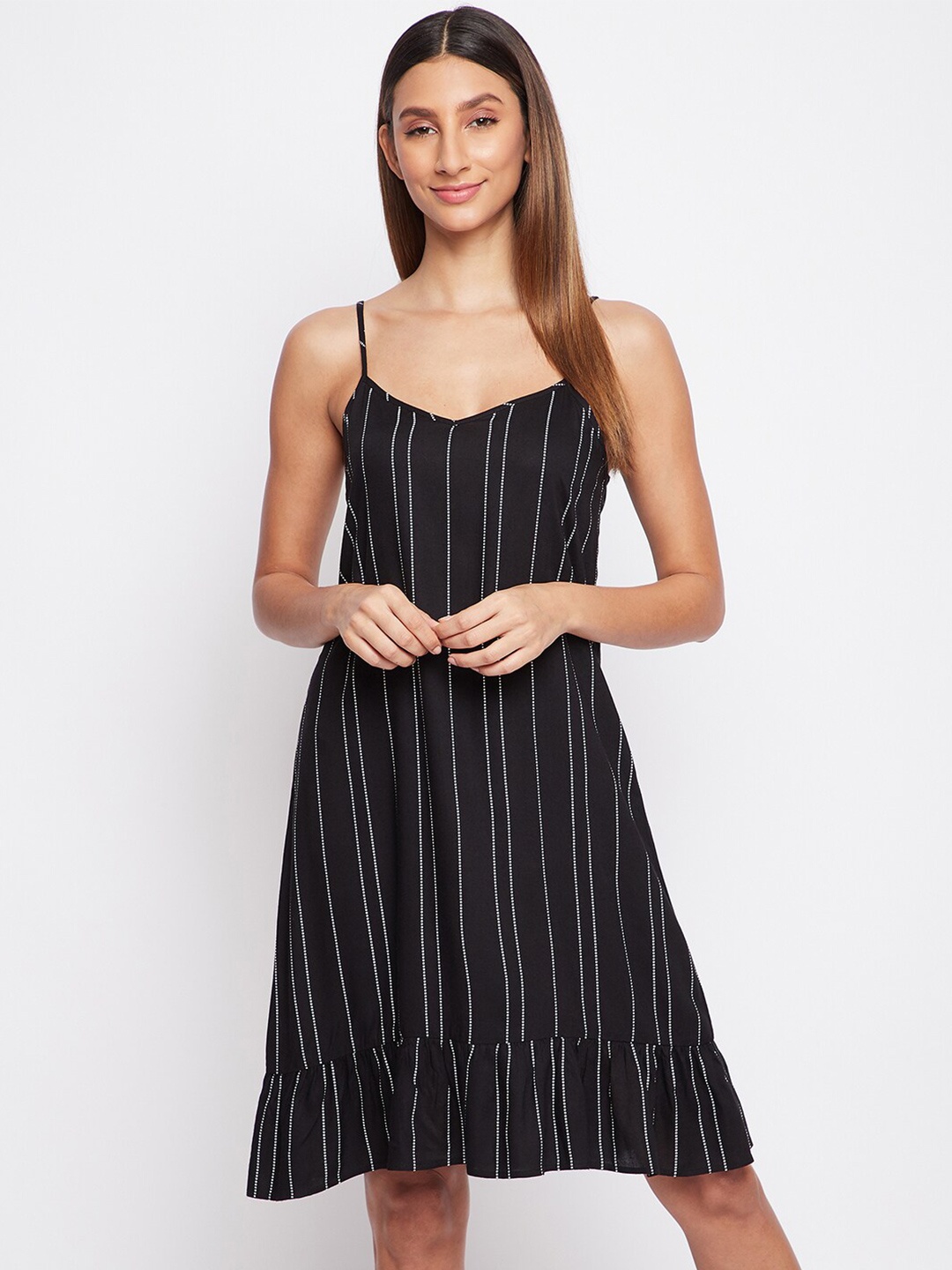 

sandy AND ritz Women Striped Nightdress, Black