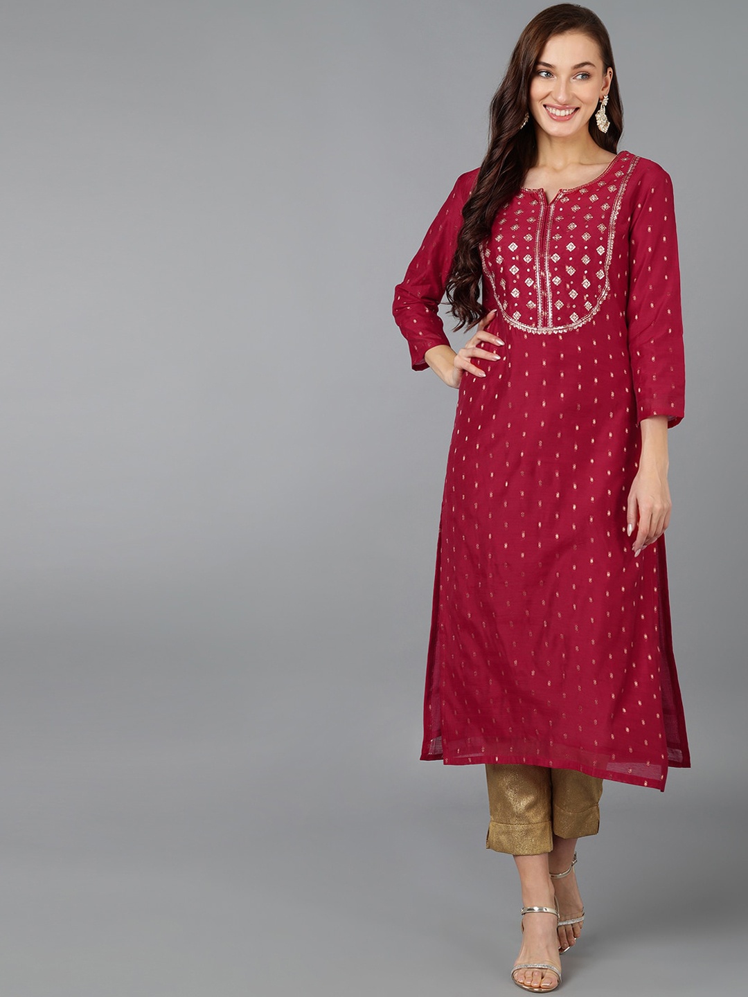 

AHIKA Women Ethnic Motifs Embroidered Indie Prints Kurta, Red