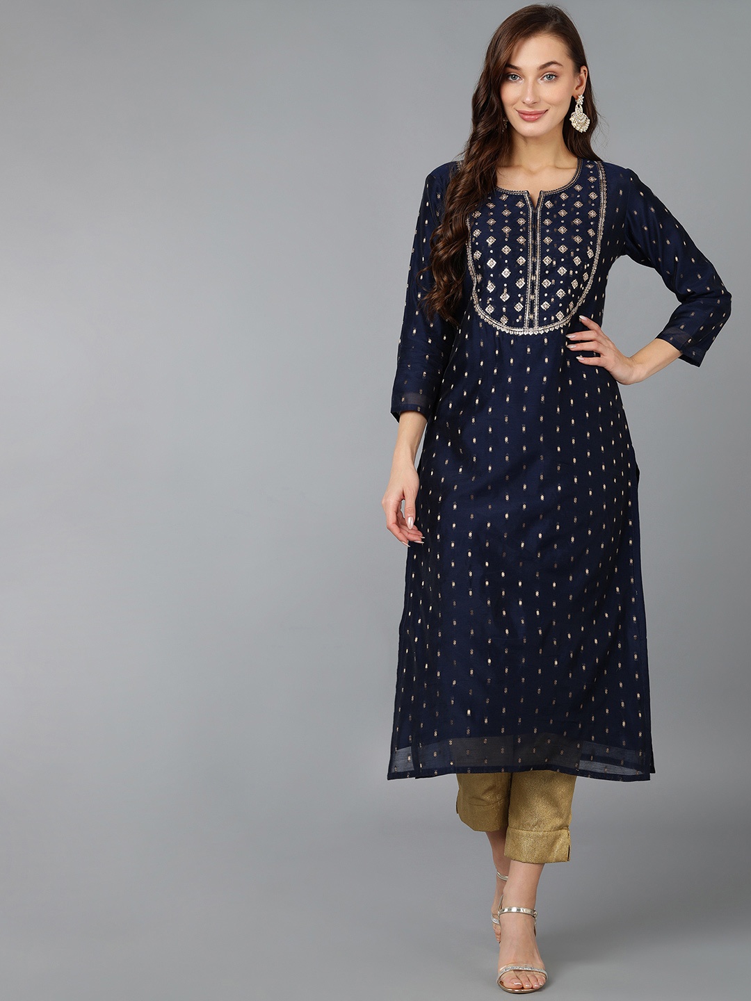 

AHIKA Women Ethnic Motifs Indie Prints Kurta, Navy blue
