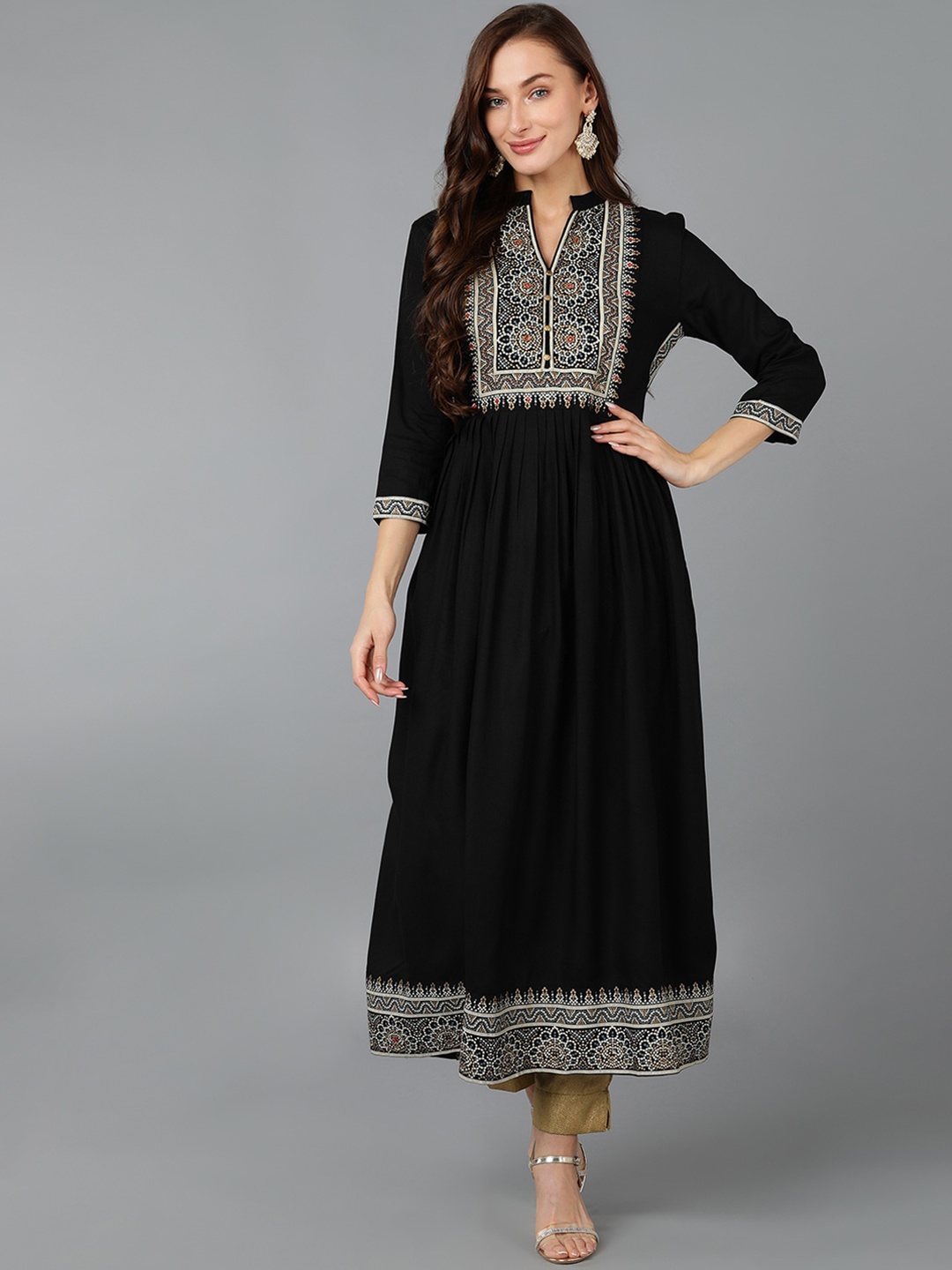

AHIKA Women Bandhani Printed Regular Kurta, Black