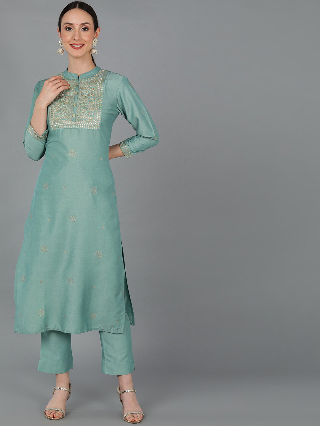 

AHIKA Women Ethnic Motifs Yoke Design Kurta, Green
