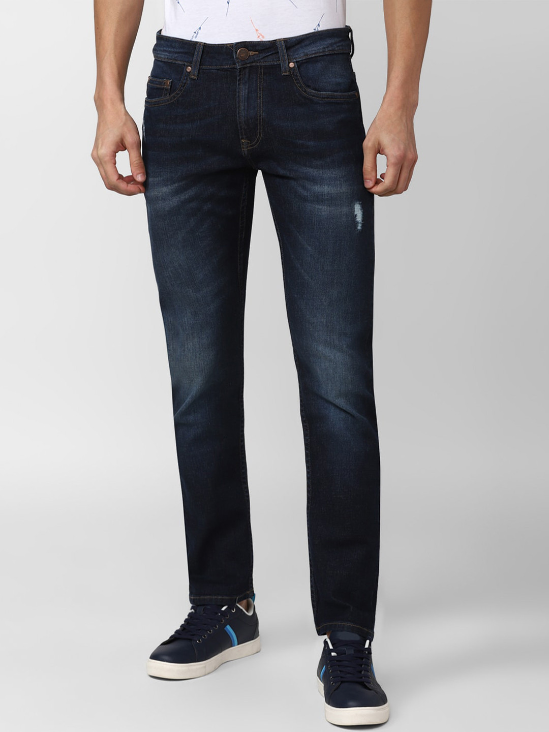 

Peter England Casuals Men Slim Fit Heavy Fade Jeans, Navy blue