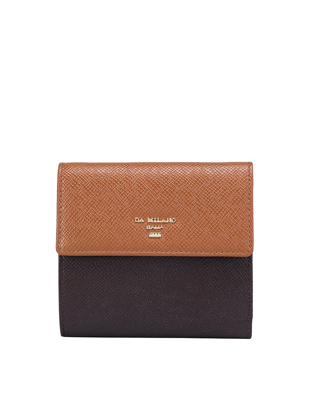 

Da Milano Women Colourblocked Leather Three Fold Wallet, Brown