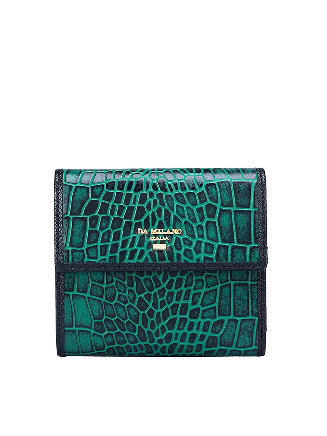 

Da Milano Women Textured Leather Three Fold Wallet, Green