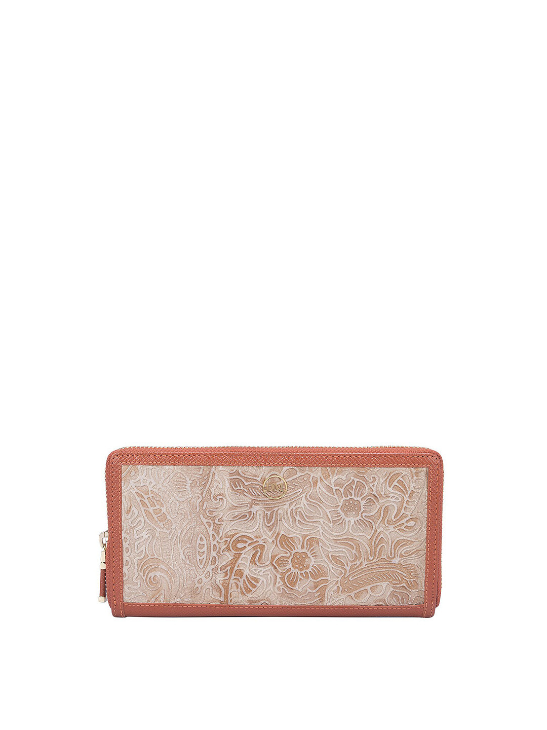 

Da Milano Women Floral Leather Zip Around Wallet, Orange