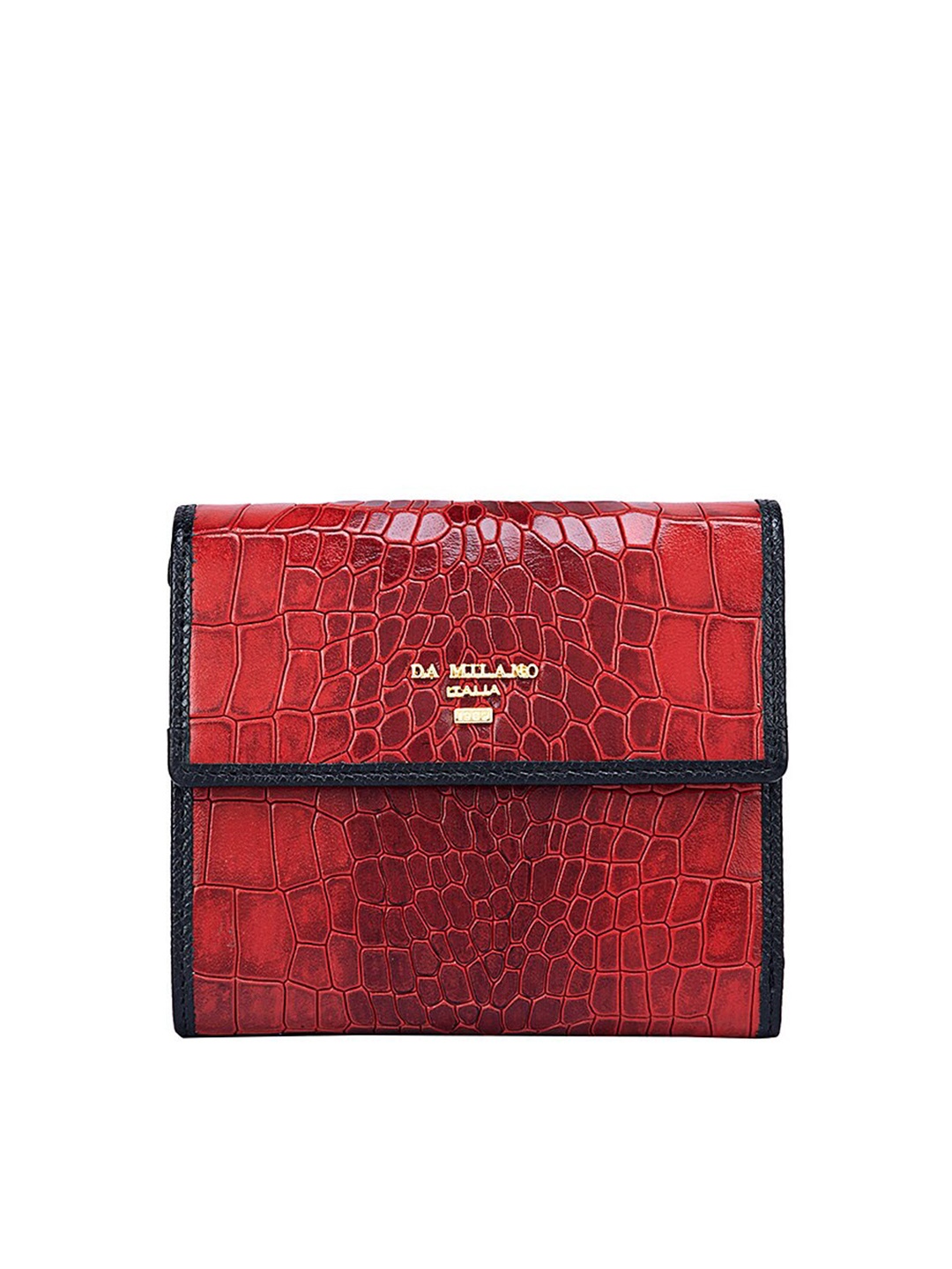 

Da Milano Women Abstract Textured Leather Three Fold Wallet, Red