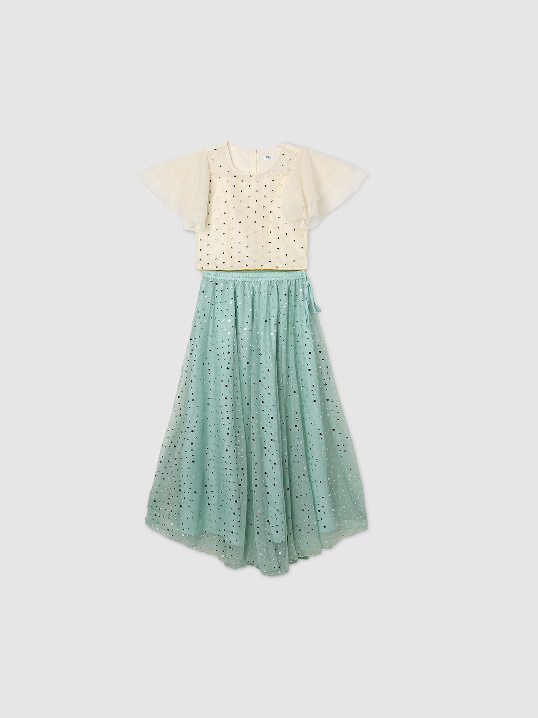 

max Girls Embellished Sequinned Ready to Wear Lehenga, Cream