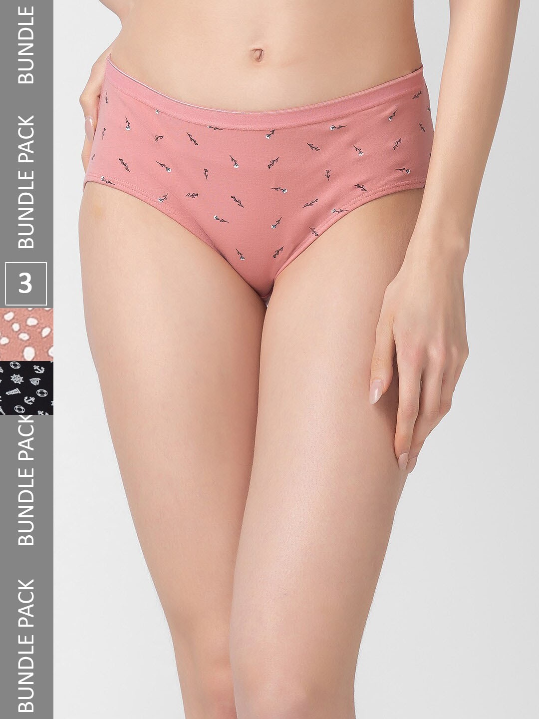 

Candyskin Women Pack of 3 Printed Cotton Hipster Briefs, Black