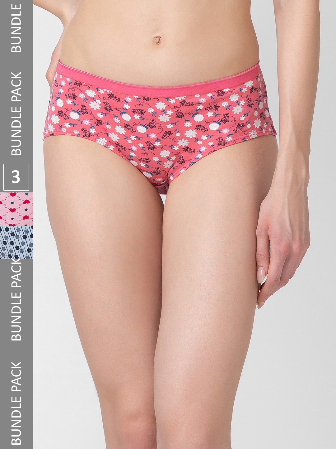 

Candyskin Women Pack of 3 Printed Cotton Hipster Briefs, Pink