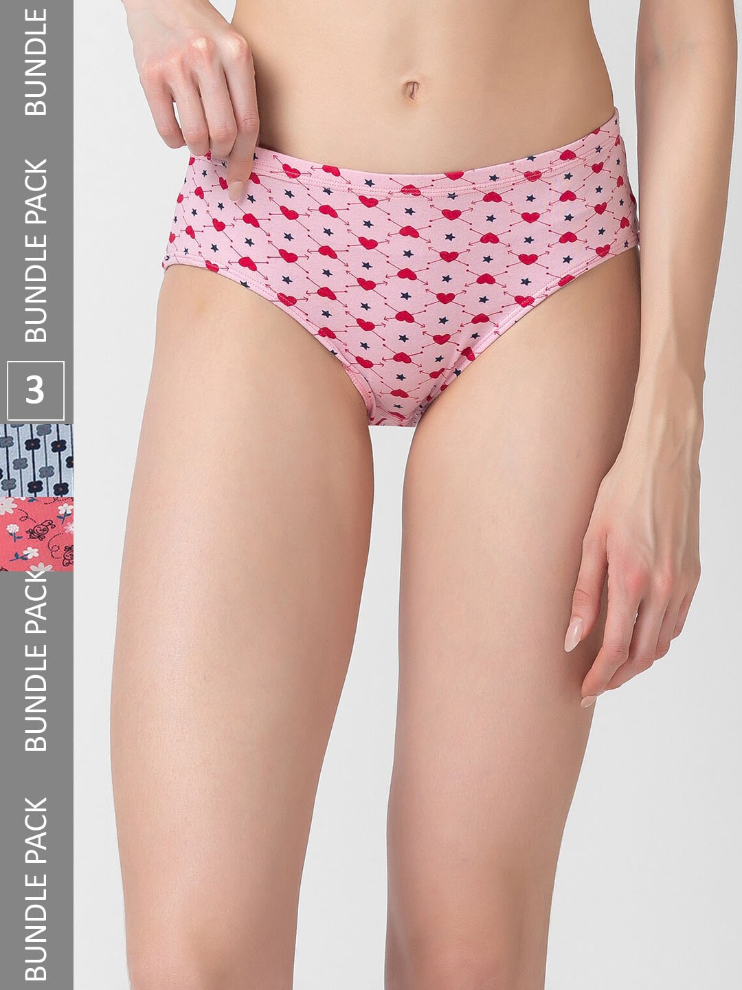 

Candyskin Women Pack of 3 Printed Cotton Hipster Briefs, Pink