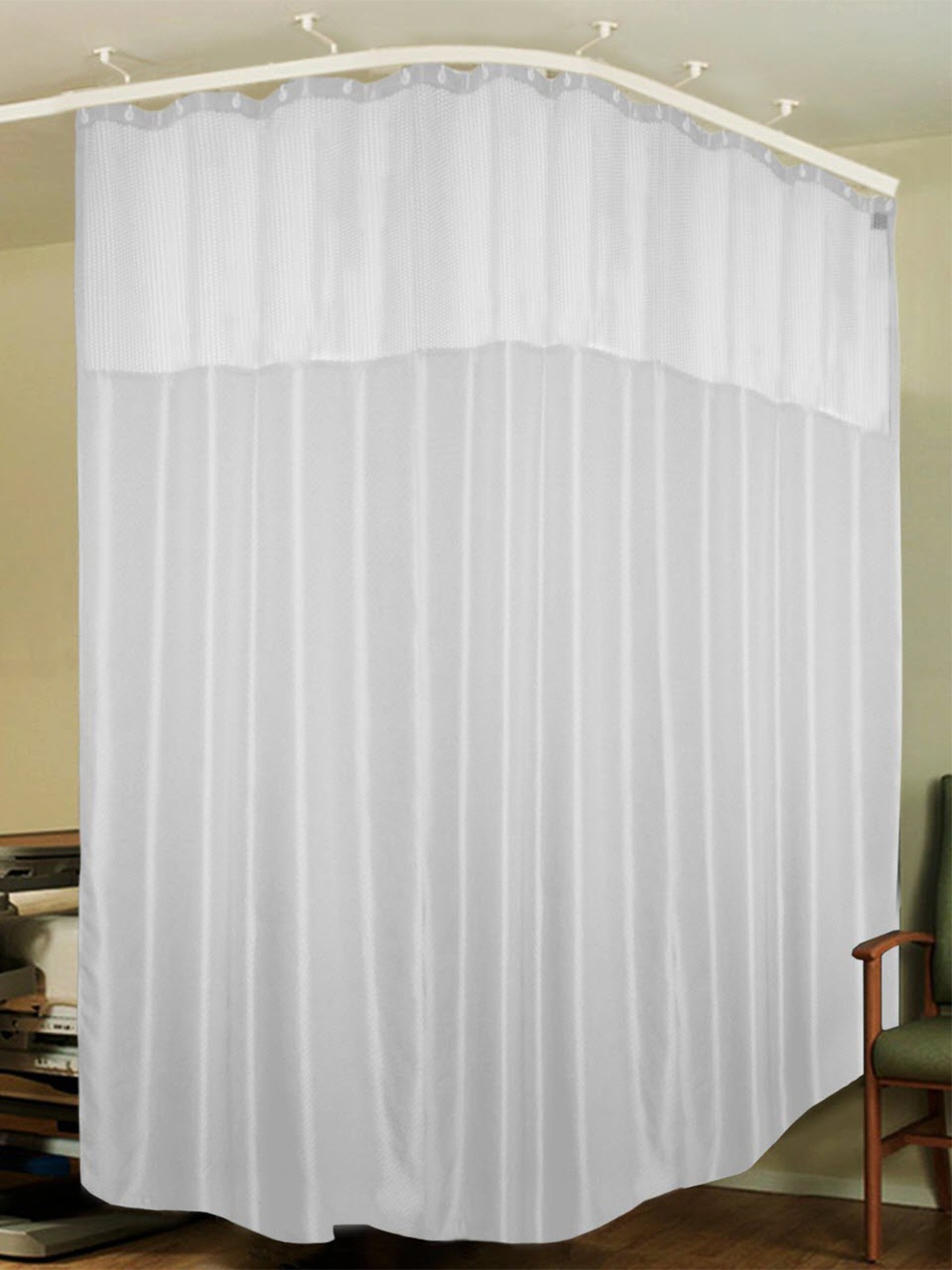 

Lushomes White Geometric Self Design Water Proof Hospital Curtain