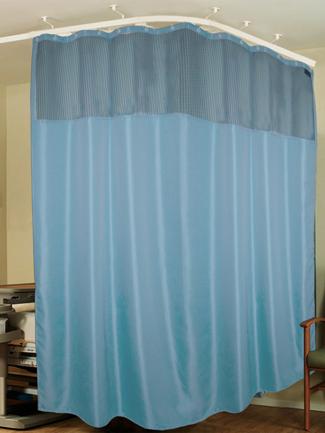 

Lushomes Blue Geometric Self Design Water Proof Hospital Curtain