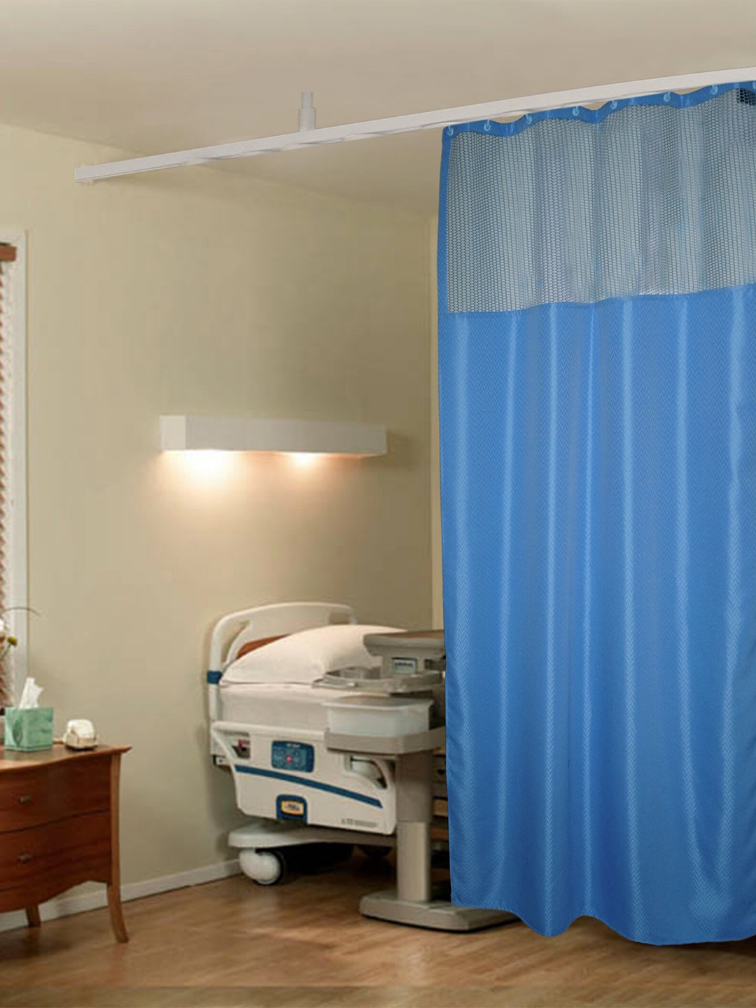 

Lushomes Blue Geometric Self Design Water Proof Hospital Curtain