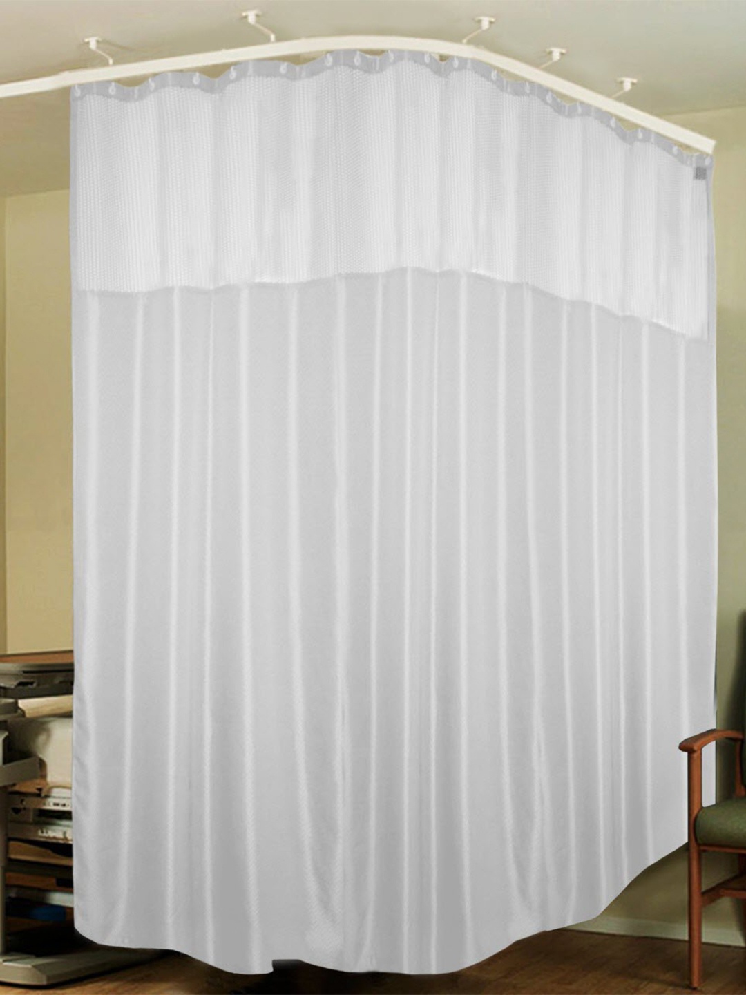 

Lushomes White Geometric Self Design Water Proof Hospital Curtain