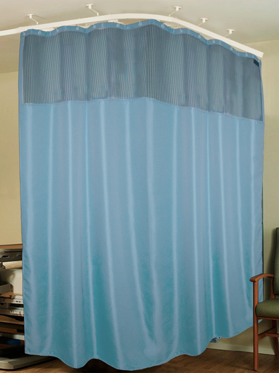 

Lushomes Blue Geometric Self Design Water Proof Hospital Curtain