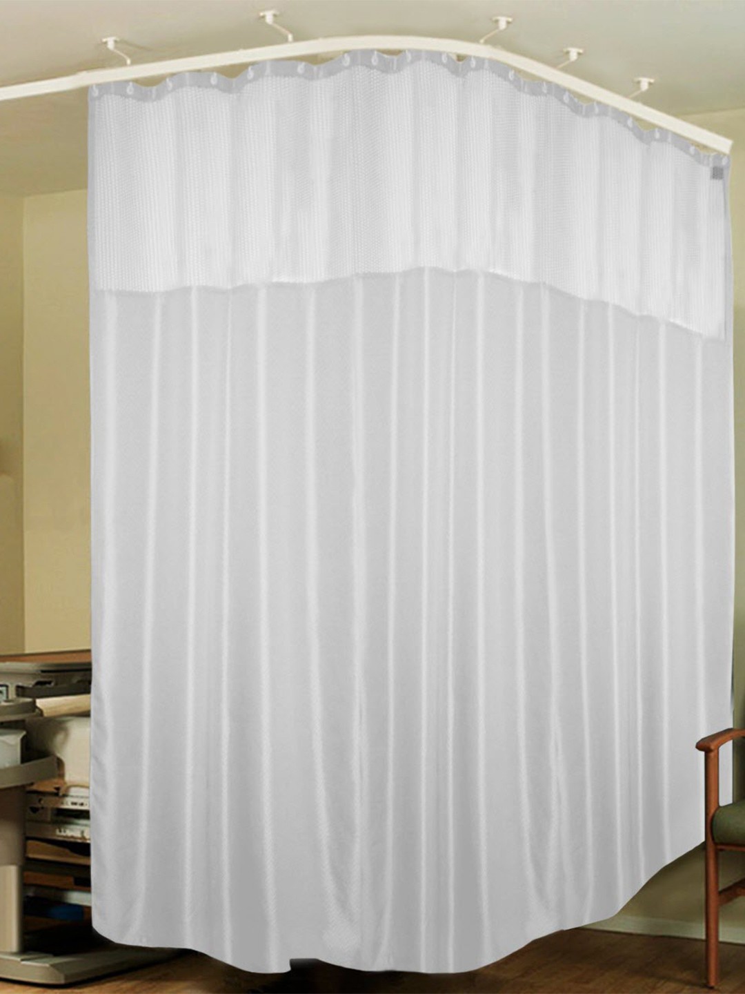 

Lushomes White Geometric Self Design Water Proof Hospital Curtain