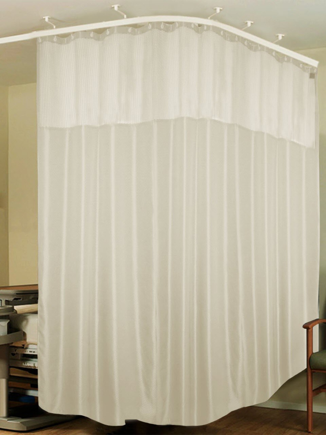 

Lushomes Cream-Coloured & White Geometric Hospital Partition Long Door Curtain