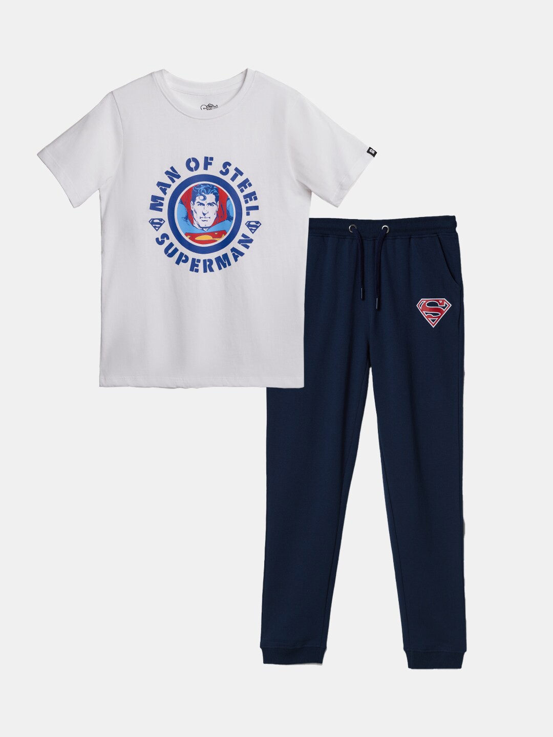 

The Souled Store Boys Printed Cotton T-shirt with Trousers Set, White