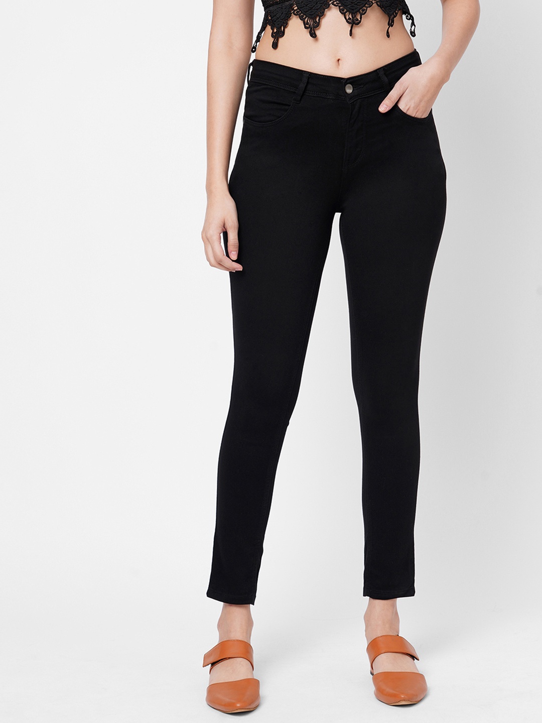 

Kraus Jeans Women Skinny Fit High-Rise Stretchable Jeans, Black