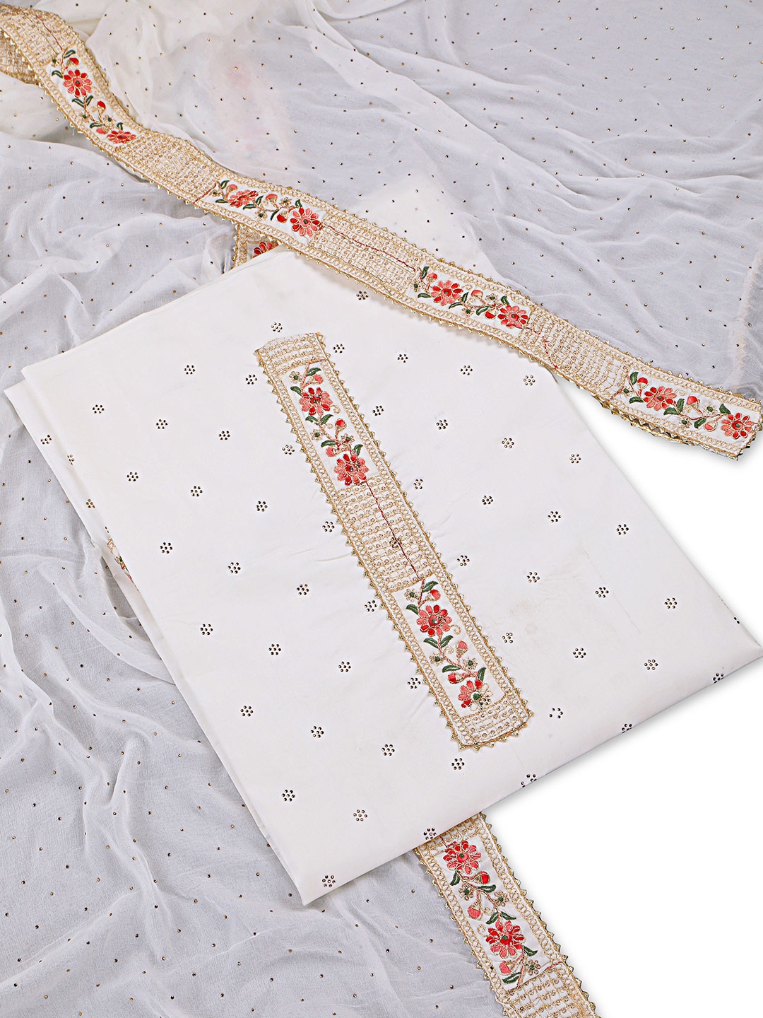 

Leelyfab Embroidered Unstitched Dress Material, Cream