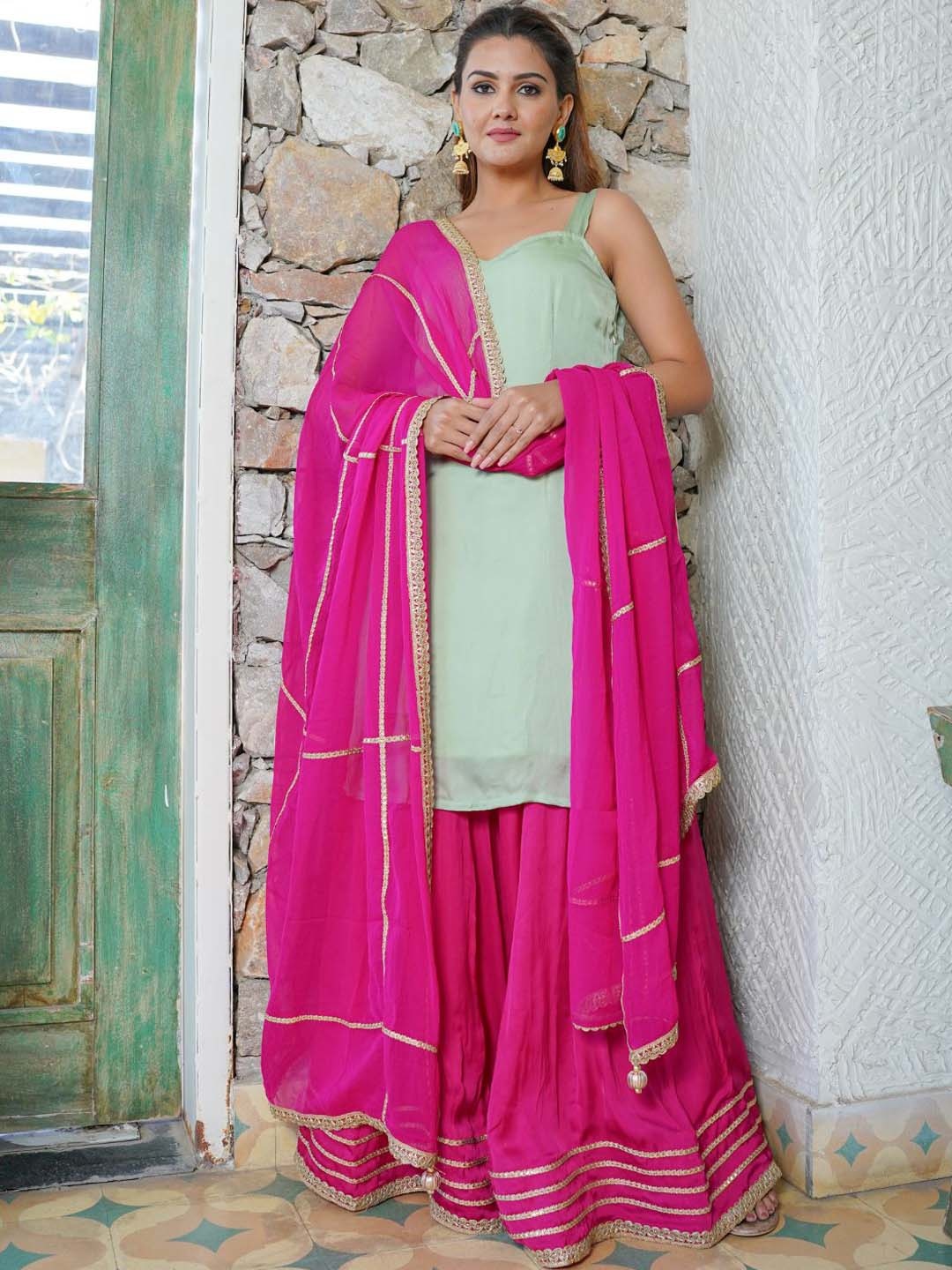 

HOUSE OF JAMOTI Gotta Patti Kurta with Palazzo & With Dupatta, Green