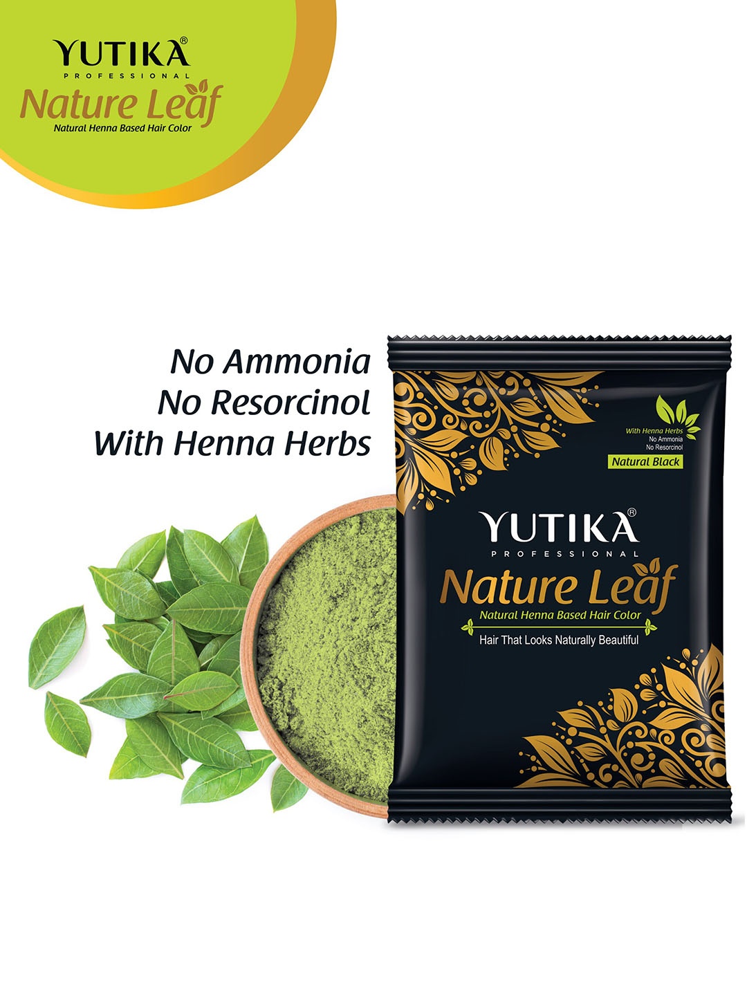 

YUTIKA Set Of 8 Sachets Nature Leaf Henna Based Hair Color 25 gm Each - Natural Black