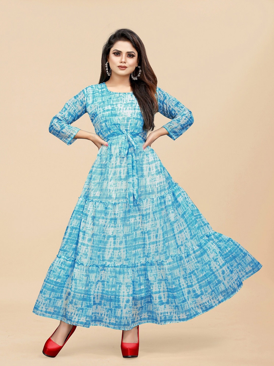 

APNISHA Georgette Printed Maxi Dress, Blue