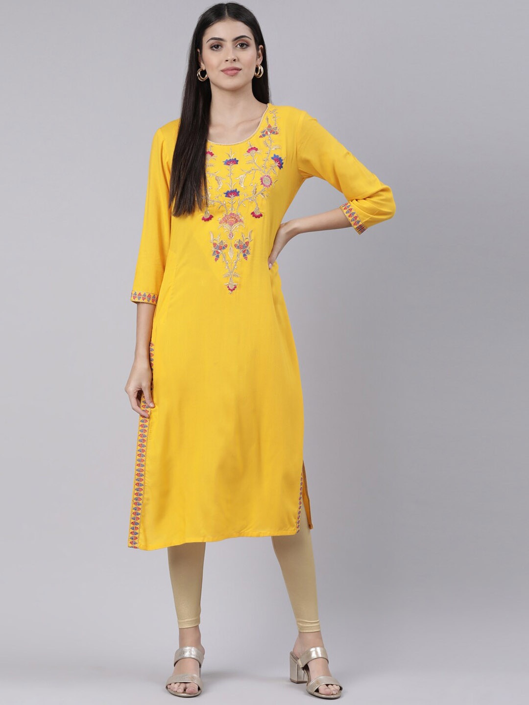 

Souchii Floral Embroidered Kurta, Yellow