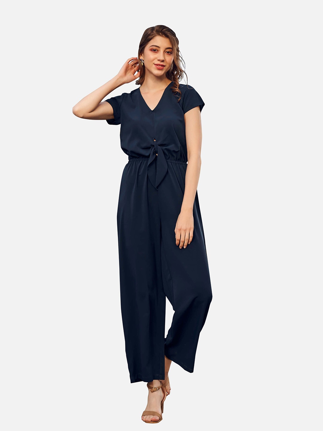 

NEOFAA Waist Tie Up Basic Jumpsuit, Navy blue