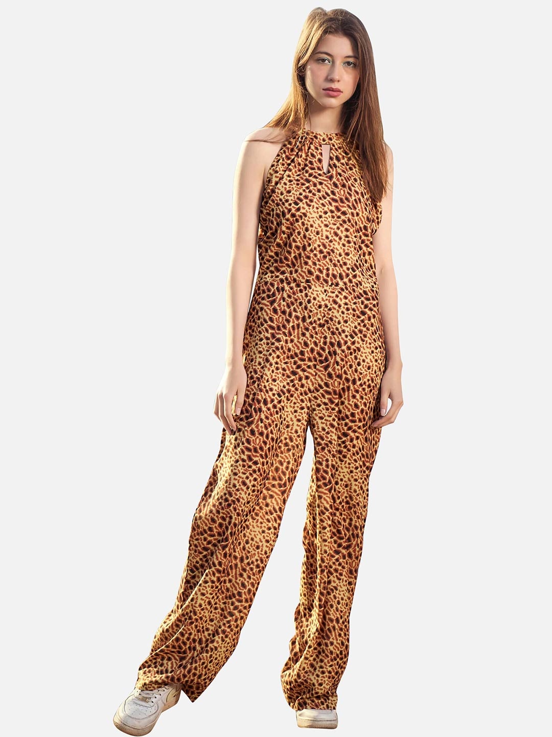 

NEOFAA Animal Printed Halter Neck Basic Jumpsuit, Orange