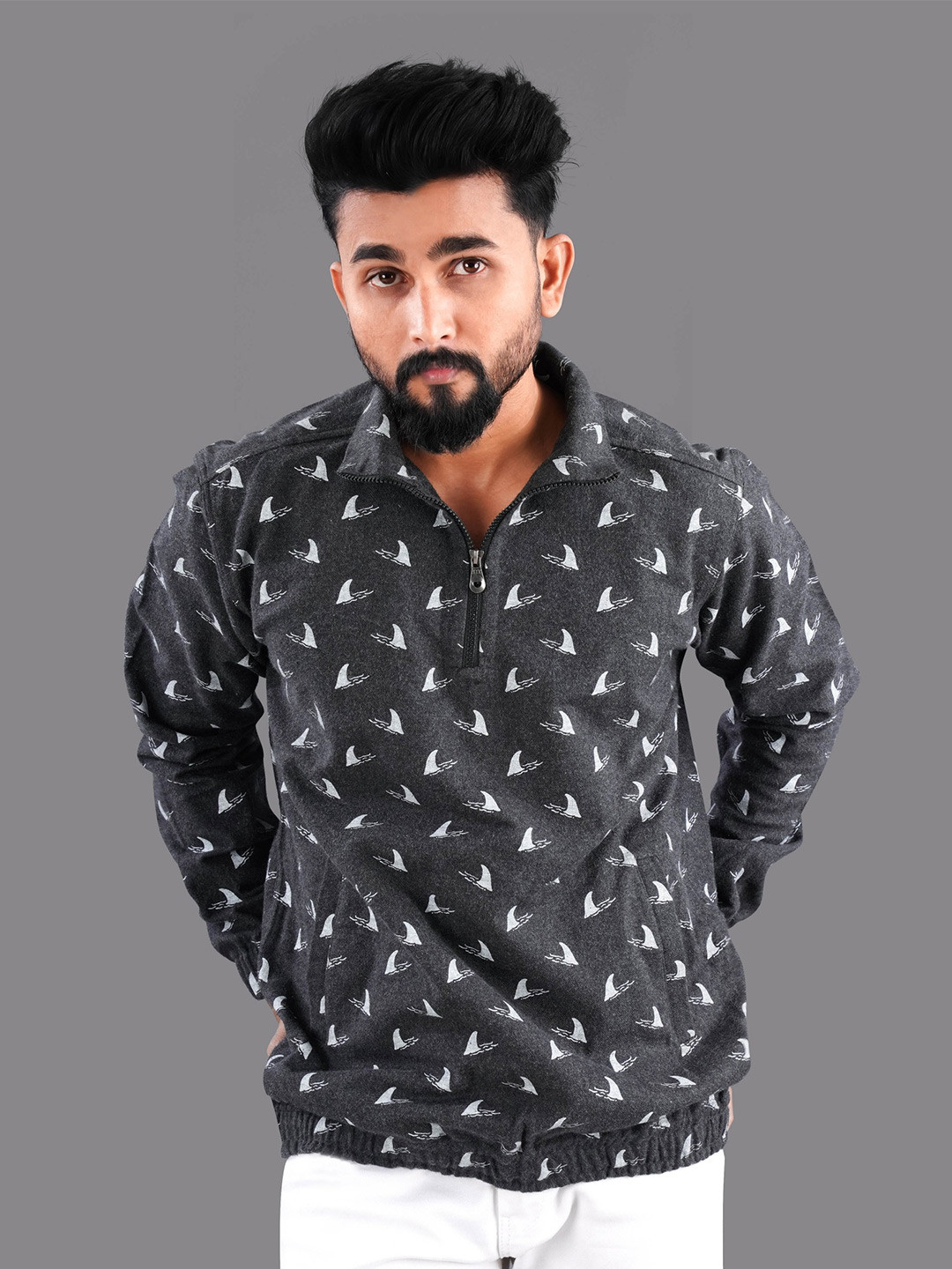 

FRENCH CROWN Men Printed Cotton Sweatshirt, Grey