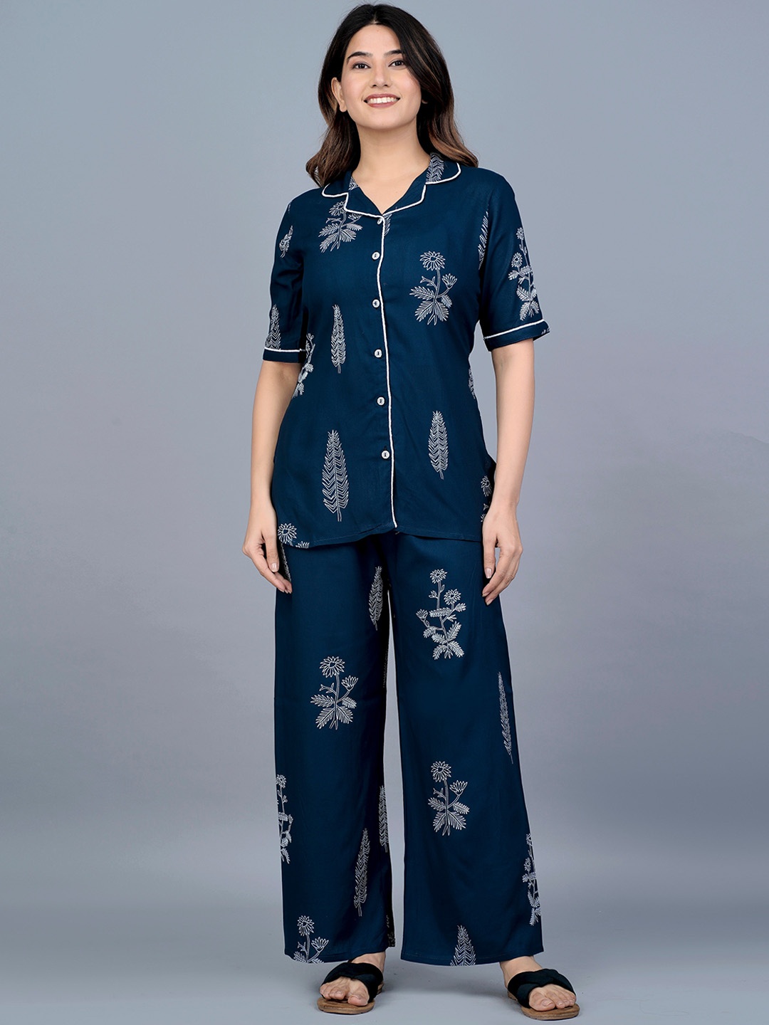 

KALINI Women 2 Pieces Printed Night Suit, Blue