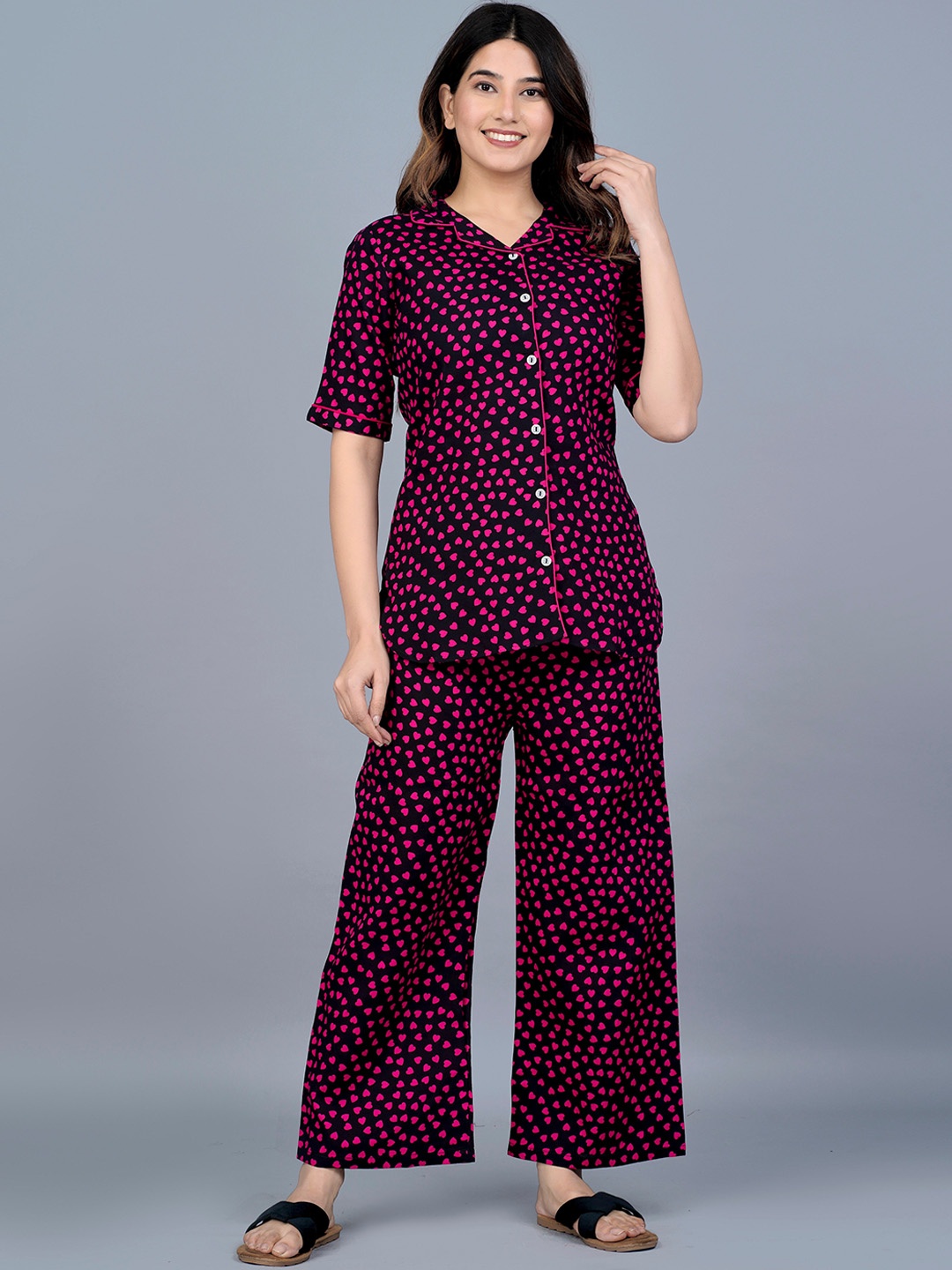 

KALINI Women 2 Pieces Printed Night suit, Pink