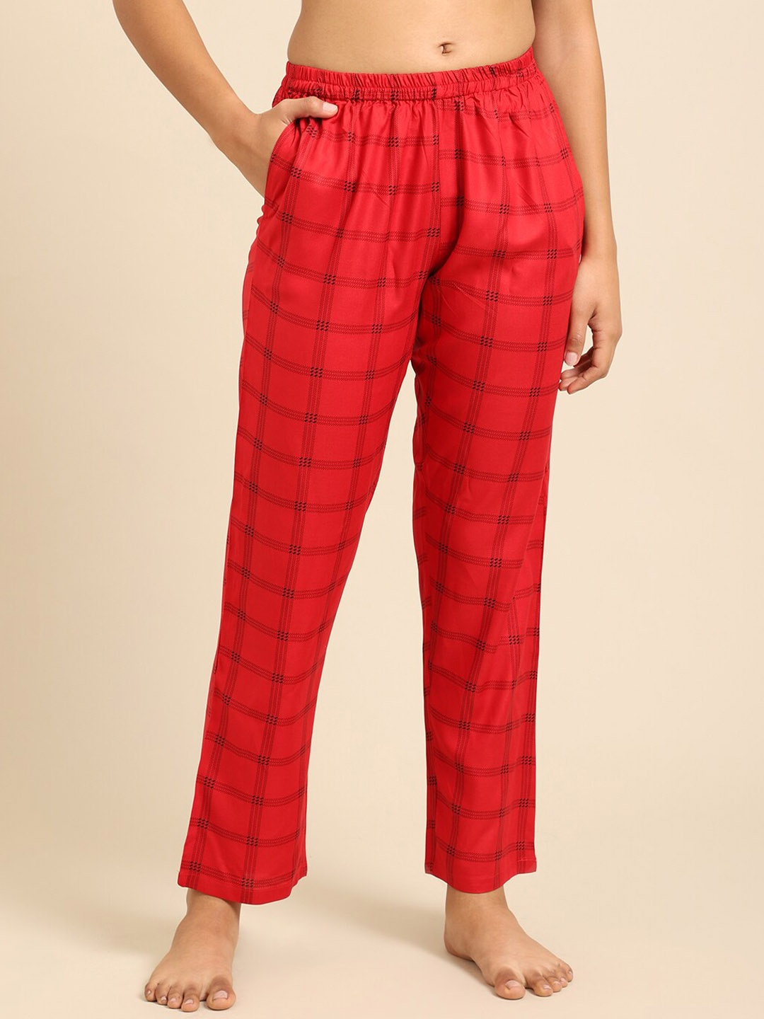 

Katn India Women Checked Lounge Pants, Red