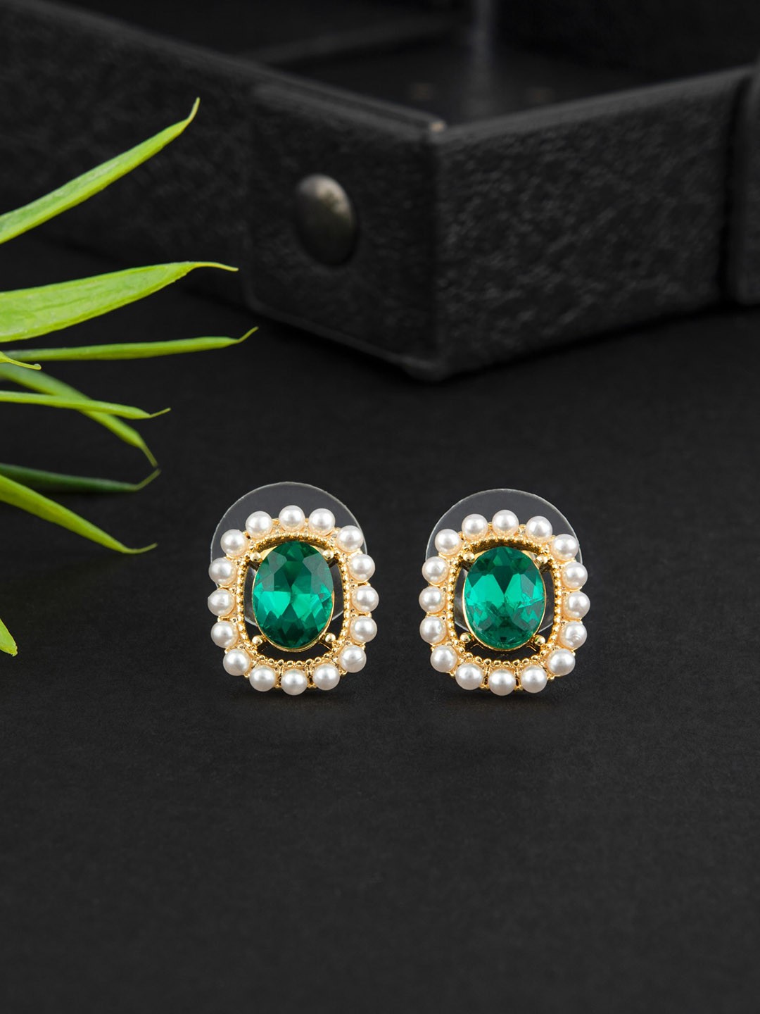 

E2O Gold-Plated Contemporary Studs Earrings, Green