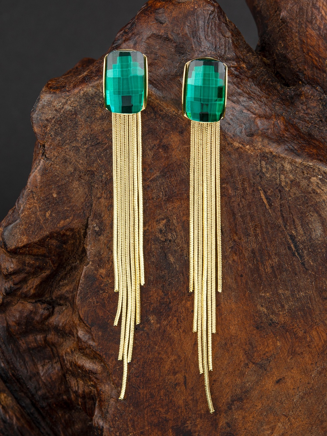 

E2O Gold Plated Layered Contemporary Drop Earrings, Green