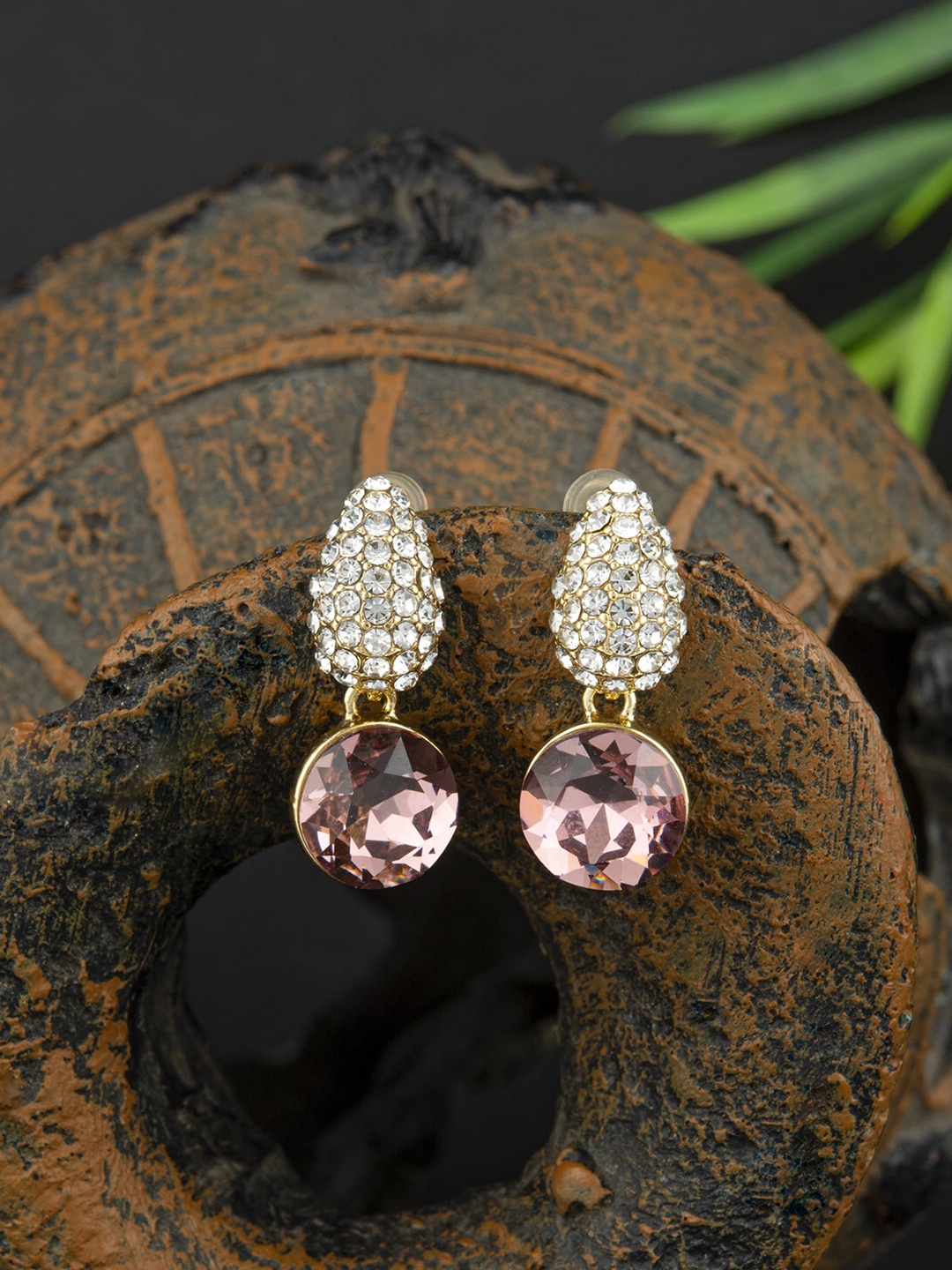 

E2O Embellished Contemporary Round Drop Earrings, Pink
