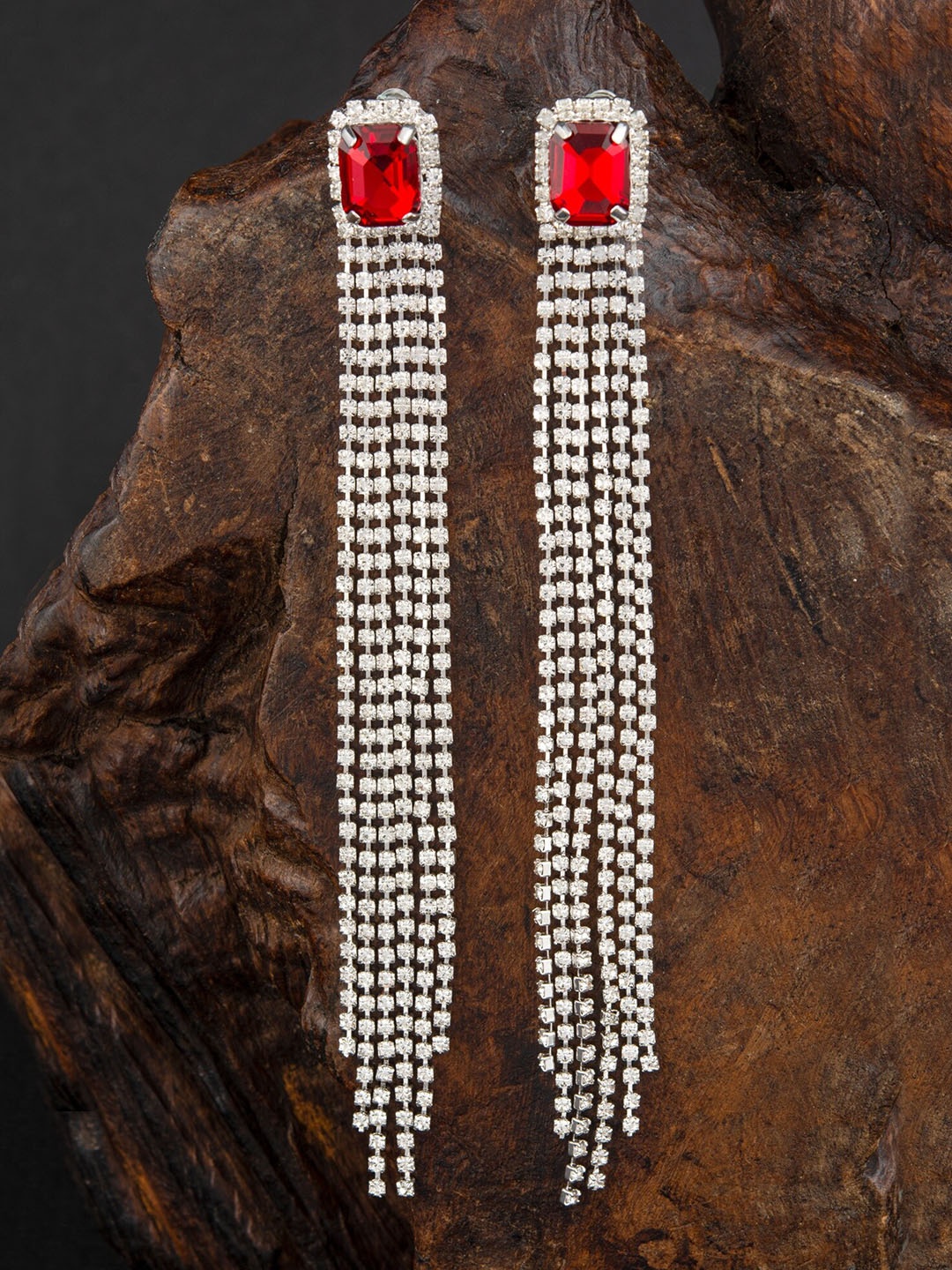 

E2O Gold Plated Layered Contemporary Drop Earrings, Red