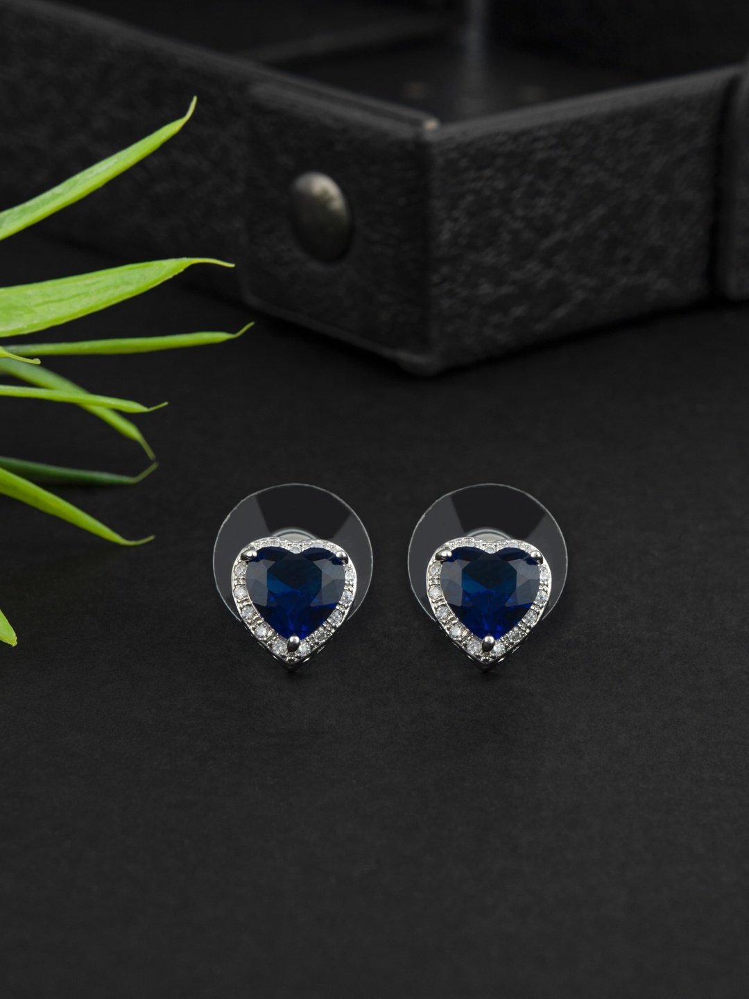 

E2O Heart Shaped Contemporary Studs Brass Earrings, Blue