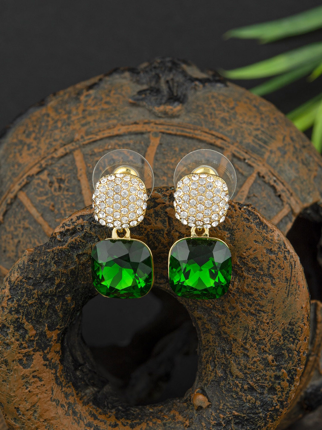 

E2O Geometric Contemporary Drop Earrings, Green