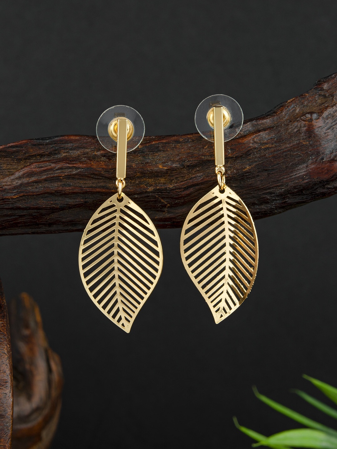 

E2O Contemporary Leaf Shaped Brass Drop Earring, Gold