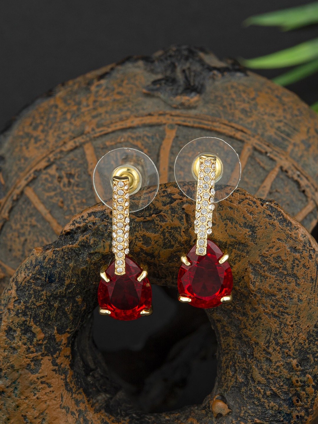 

E2O Gold-Plated Contemporary Drop Earrings, Red