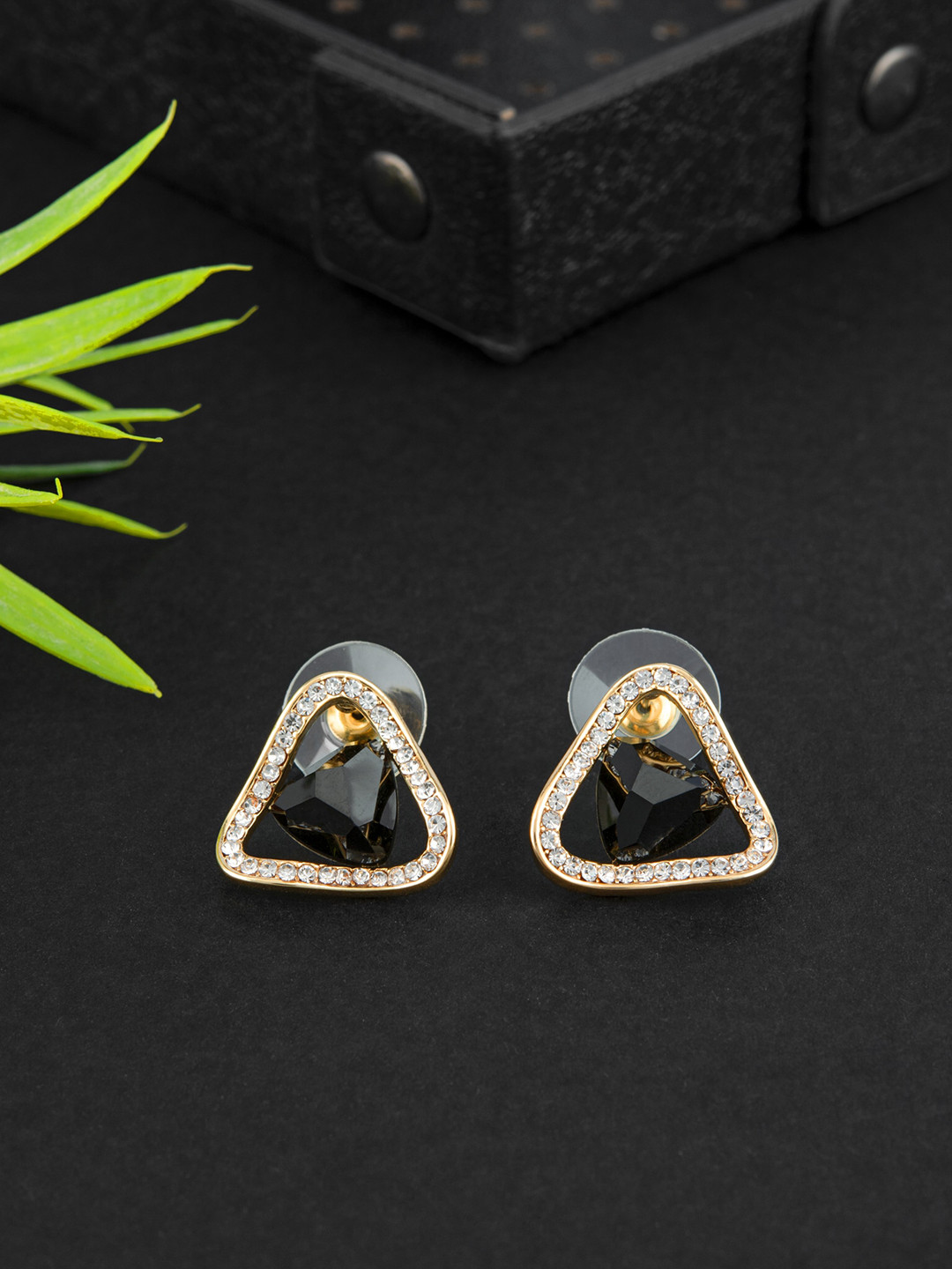 

E2O Gold Plated Contemporary Studs Earrings, Black